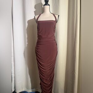 Formal Brown Ruched Halter Dress new with tags